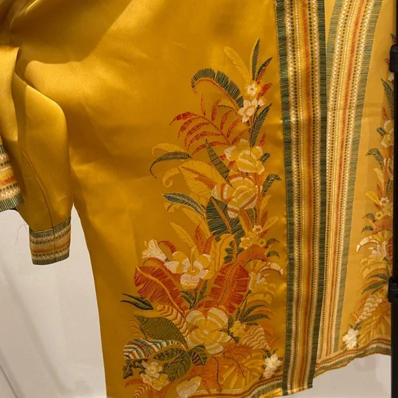 DR2 Mustard Yellow Floral-Striped Open Kimono - Picture 3 of 4